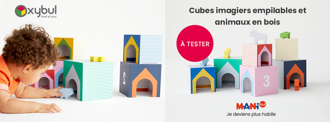 Baby Test Cubes à empiler et animaux en bois Manibul OXYBUL