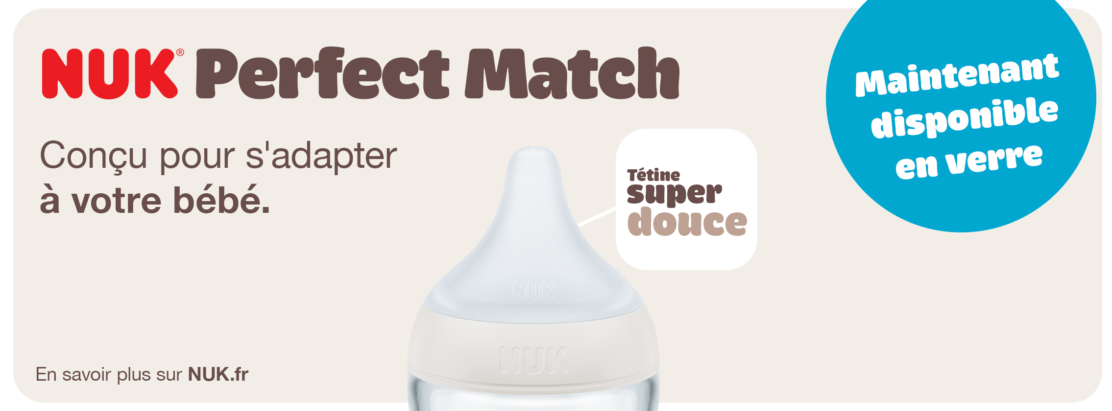 Baby Test Biberon Perfect Match Verre avec tétine en silicone souple NUK