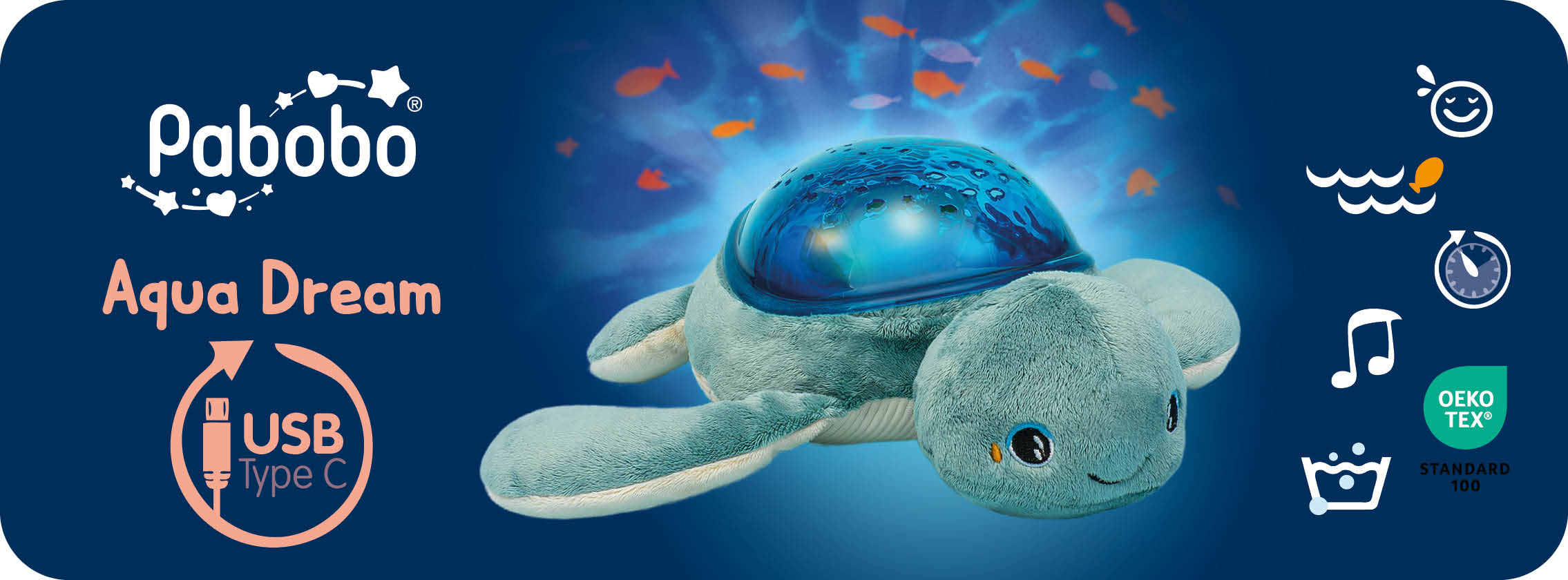 Baby Test Veilleuse Tortue Aqua Dream Rechargeable Pabobo
