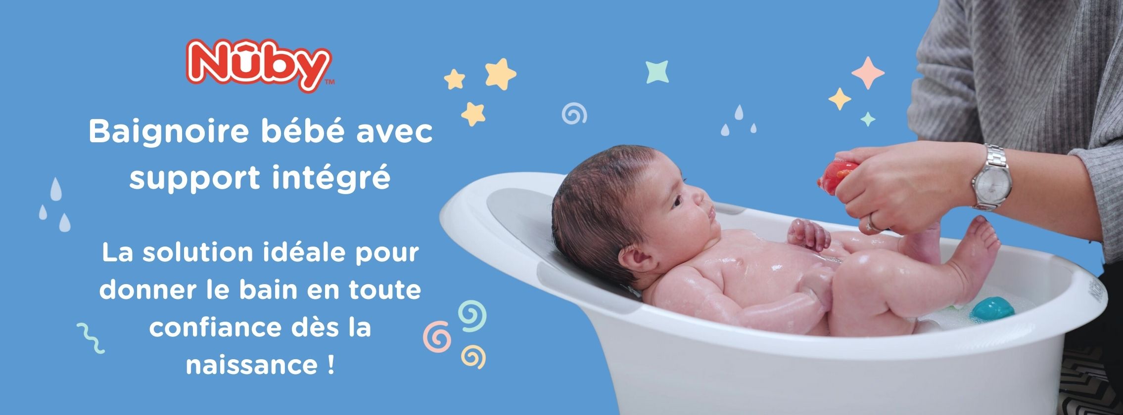 Baby Test Baignoire bébé avec support antidérapant intégré et appui-tête souple NUBY