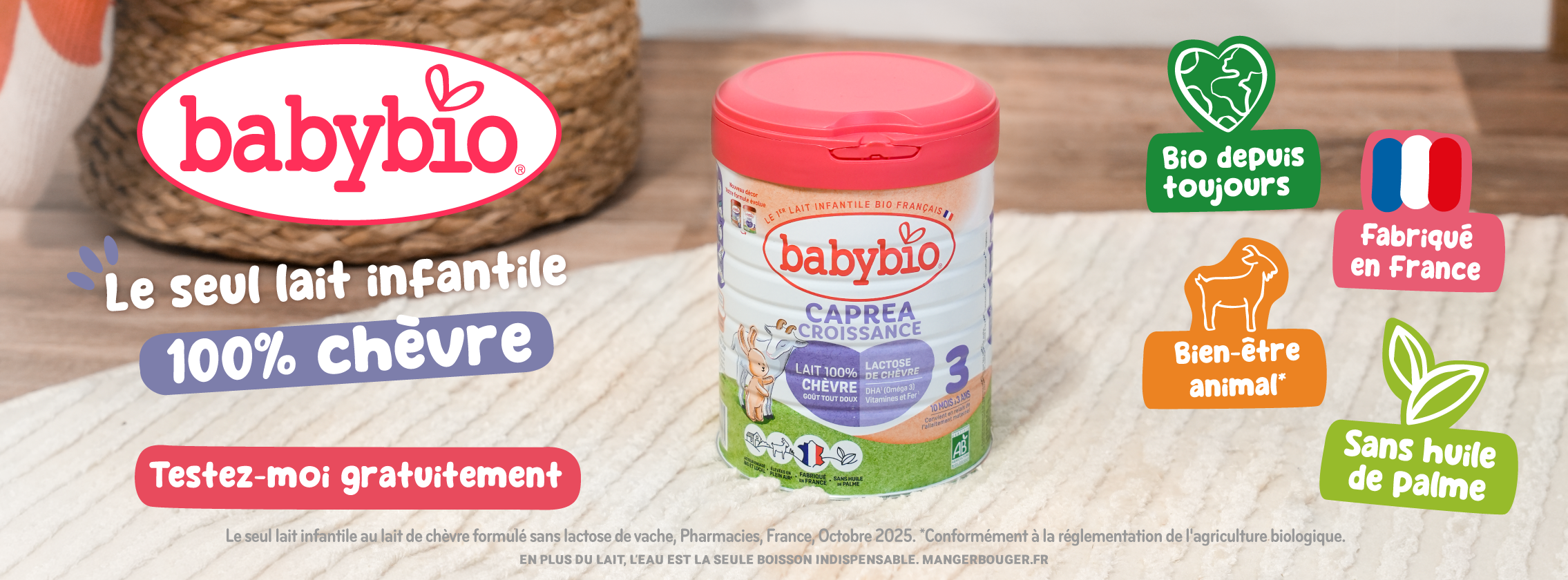 Baby Test Lait infantile au lait de chèvre bio Caprea 3ème âge Babybio