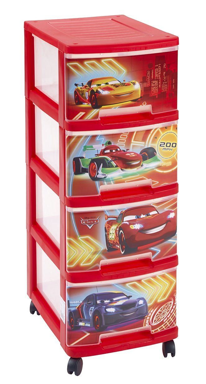 Tour de rangement 4 tiroirs sur roulettes Cars CURVER ...
