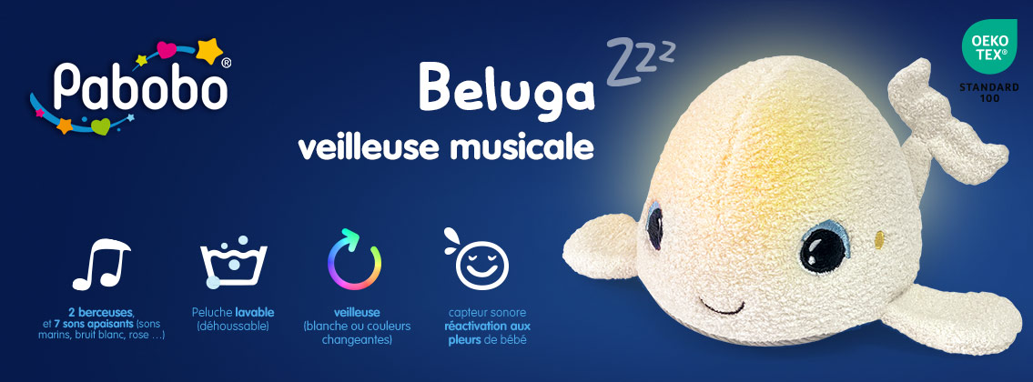 Baby Test Peluche veilleuse & bruits blancs Béluga PABOBO