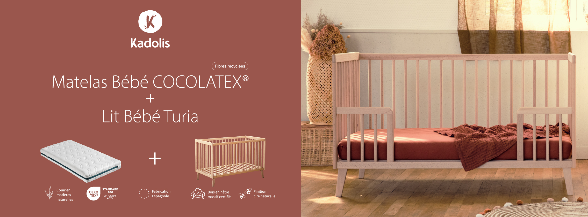 Baby Test Lit bébé Turia + matelas bébé COCOLATEX® Kadolis