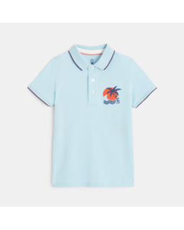 Polo en jersey piqué motif palmier bleu garçon