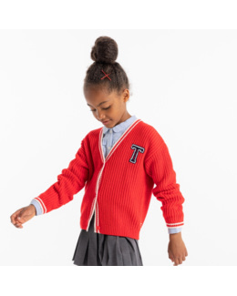Gilet campus en maille côtelée rouge fille