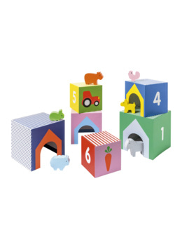 Cubes imagiers empilables et animaux en bois - Manibul