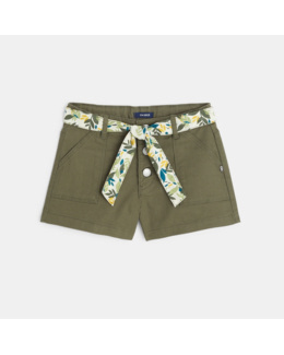 Short en toile ceinturé vert fille
