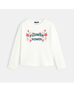 T-shirt flower power blanc fille