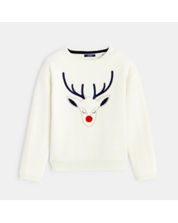 Pull de Noël col rond blanc fille