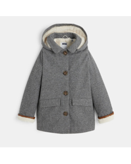 Manteau chevron doublure moumoute gris fille