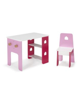 Bureau et chaise roses pour enfant avec étagères et patères