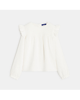 Blouse à smocks en gaze de coton blanche fille