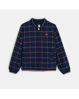Blouson à carreaux écusson "love" bleu fille