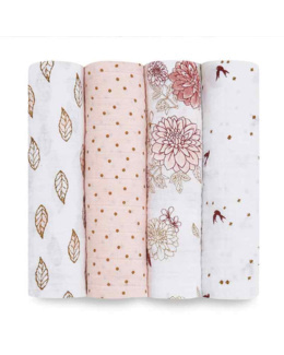 Lot de 4 maxi-langes en mousseline de coton Dahlias