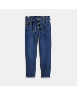 Jean mom à ceinture amovible bleu fille
