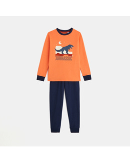 Pyjama jersey dinosaures phosphorescent orange garçon