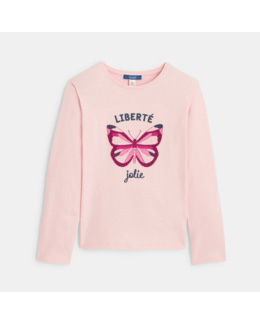 T-shirt manches longues motif papillon rose fille