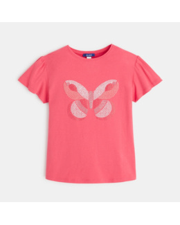 T-shirt imprimé papillon point de croix rose fille