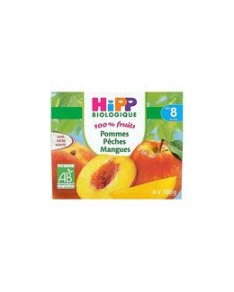 Pommes Pêches Mangues 100% fruits - 4 coupelles x 100g - 8 mois