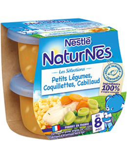 Naturnes - Petits légumes, coquillettes et Cabillaud