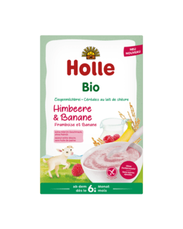 Céréales au lait de chèvre, aux framboises et à la banane bio