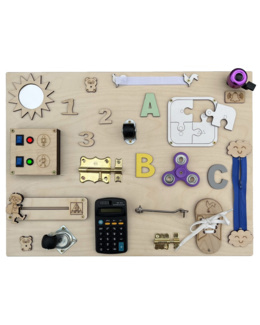 Tableau d'activité et d'éveil busy board en bois LOUANE