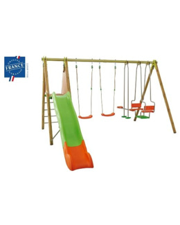 Portique 3 balançoires et 1 toboggan
