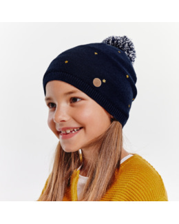 Bonnet étoilé à pompon interchangeable bleu fille