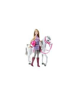 Barbie et son cheval, poupée blonde en tenue d'équitation avec