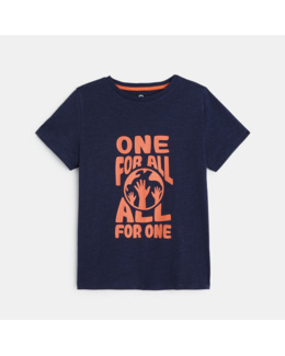 T-shirt manches courtes "one for all, all for one" bleu garçon