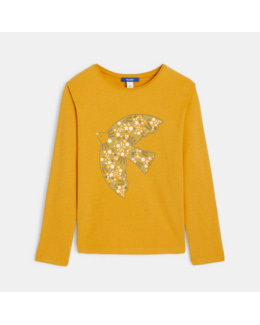T-shirt manches longues motif colombe jaune fille
