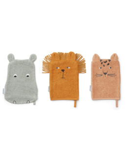 Lot de 3 gants de bain Sylvester - Safari mix