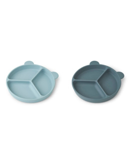 Lot de 2 assiettes à compartiment Stacy - Sea blue / Whale blue