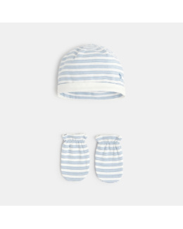 Bonnet et moufles jersey rayé