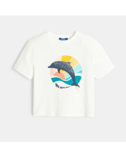 T-shirt motif dauphin blanc fille