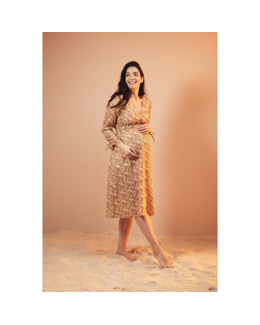 Robe de grossesse et d'allaitement manches longues imprimé retro