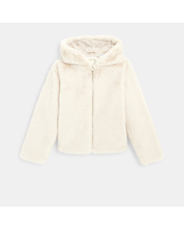 Manteau-pull fausse fourrure à capuche beige fille