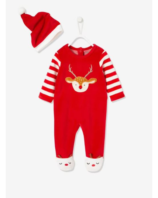 Coffret cadeau de Noël bébé dors-bien en velours + bonnet