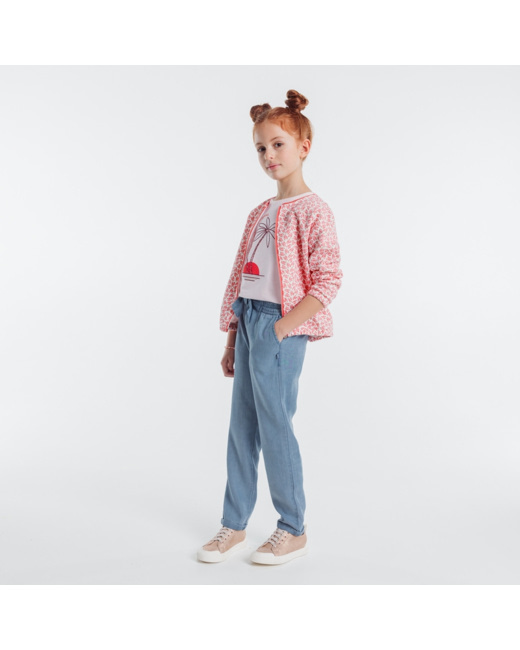 Veste maille quiltée imprimé feuillage rose fille