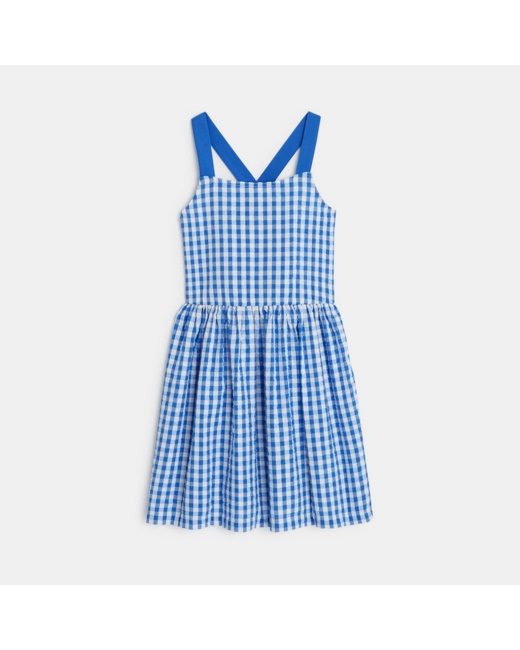 Robe à bretelles à carreaux bleue fille