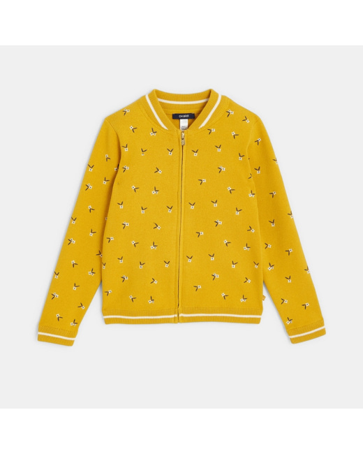 Teddy en tricot brodé jaune fille
