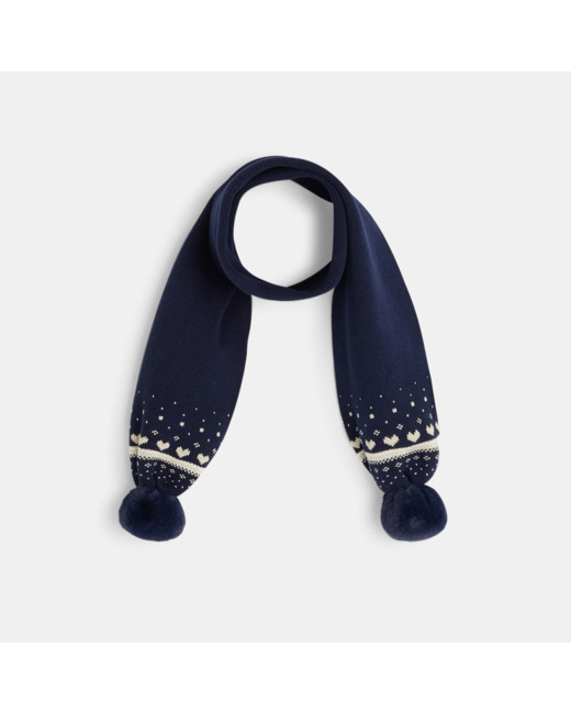 Echarpe à pompon motifs jacquard bleu fille