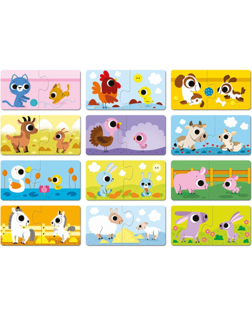 Lot de 12 petits puzzles Parents et bébés animaux