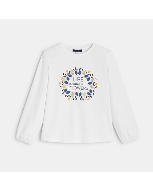 T-shirt à motif brodé bleu fille