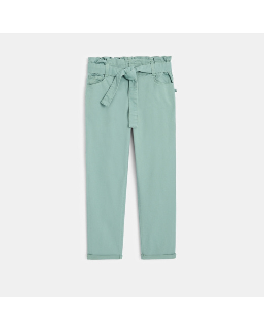 Pantalon taille haute en toile vert fille