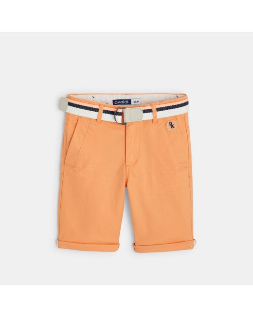 Bermuda ceinturé en toile effet piqué orange garçon