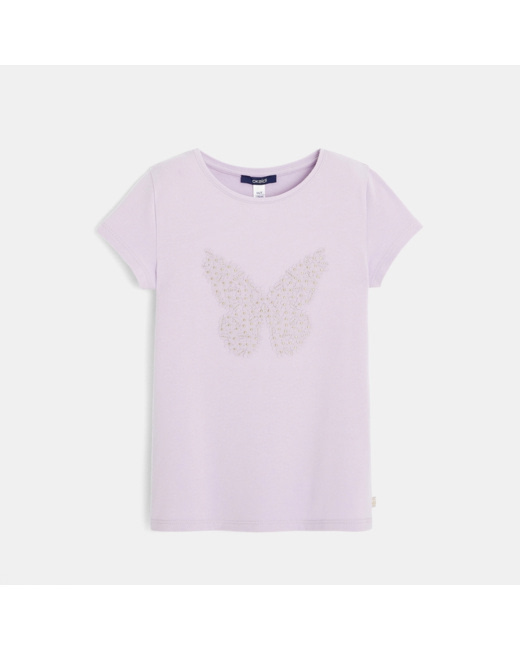 T-shirt brodé papillon violet fille