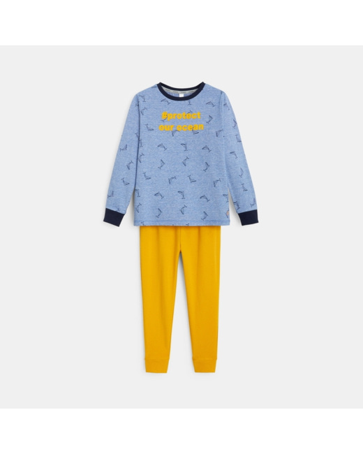 Pyjama 2 pièces à message flocké bleu garçon