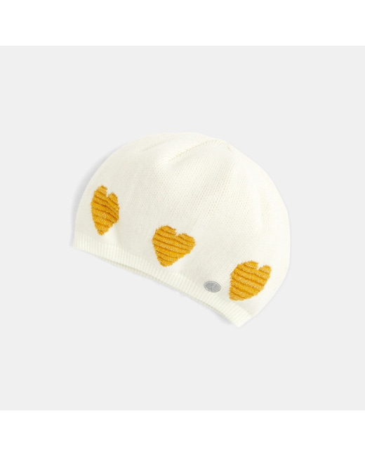Béret à coeurs pailletés blanc fille